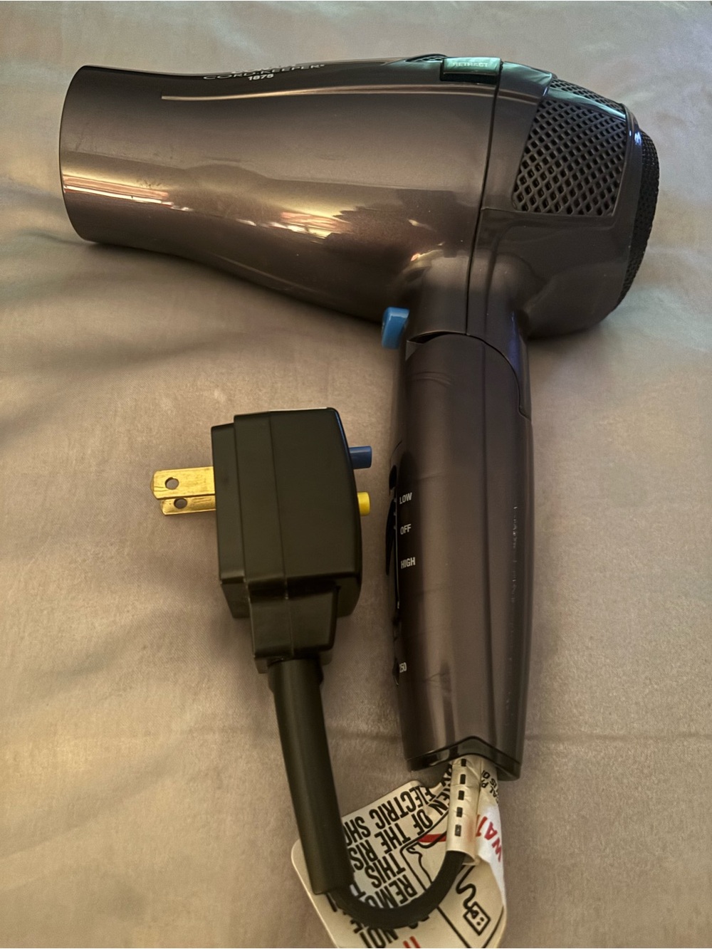 Compact Gray Travel Hair with Retractable Power Cord